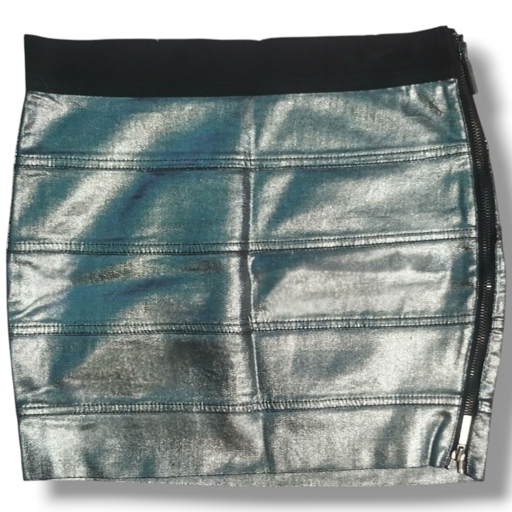 Armani Exchange Silver Mini Skirt |Size 0 | Full Side Zip | EUC - Picture 5 of 10